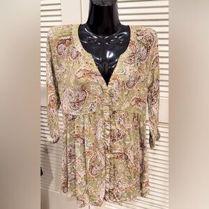 MELLODAY Olive Paisley Long Sleeve Dress